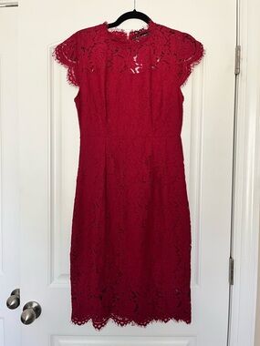 Merokeety Red Scalloped Lace Dress Cap Sleeves Size Small NWT